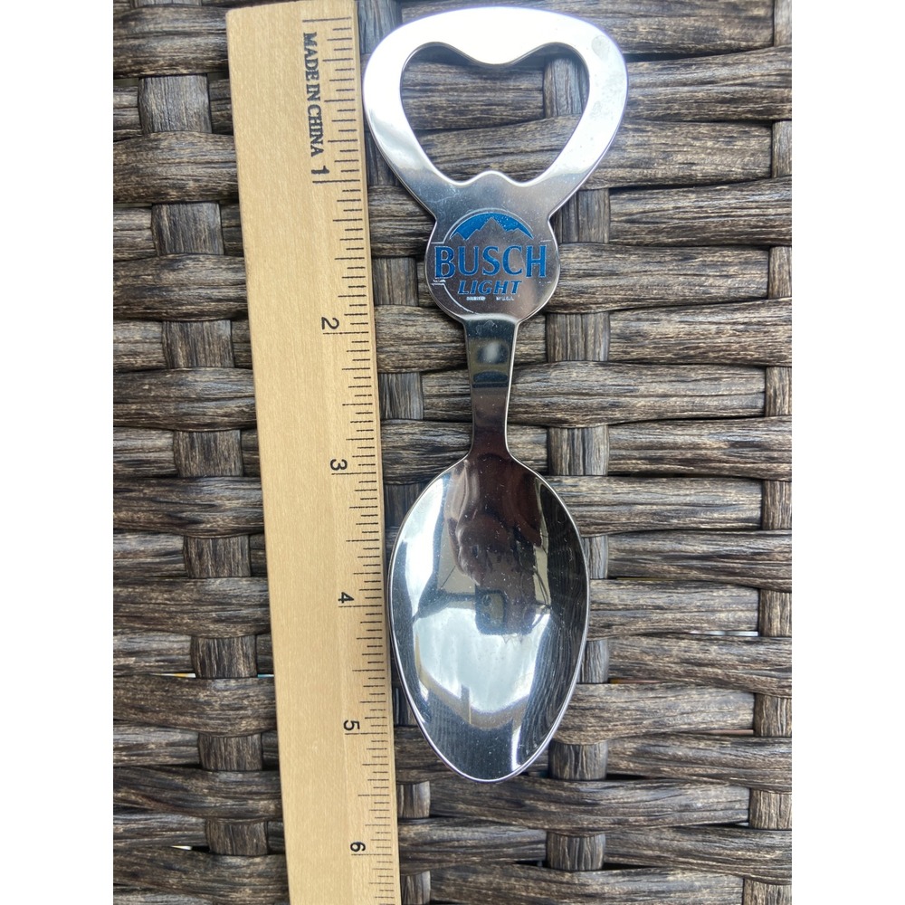 Busch Light Tin Mug and Vintage Bottle Opener Set Blue Enamel Style Cup Spoon - Picture 4 of 5